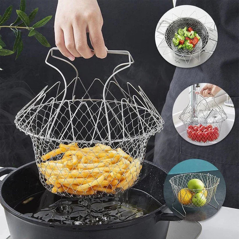 Stainless Steel Multifunctional Folding Frying Chef Basket