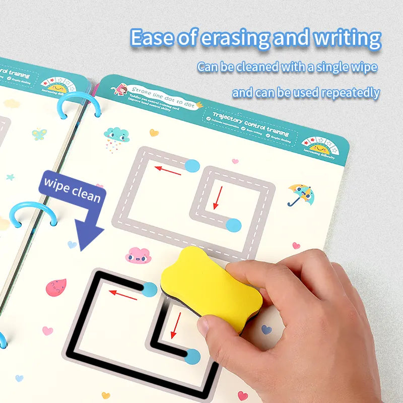 Reusable Tracing Workbook for kids 64 Pages | 2 Markers & Duster Included