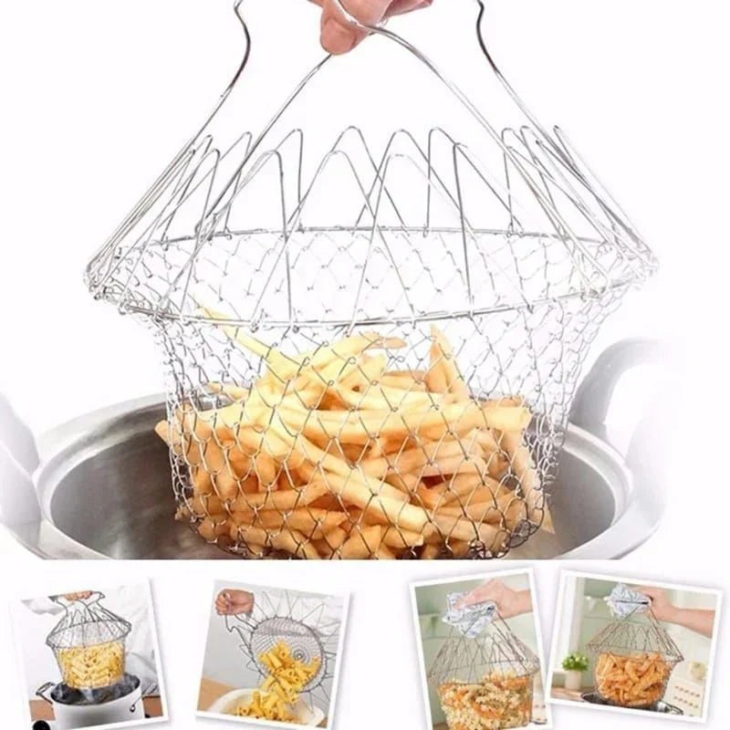 Stainless Steel Multifunctional Folding Frying Chef Basket